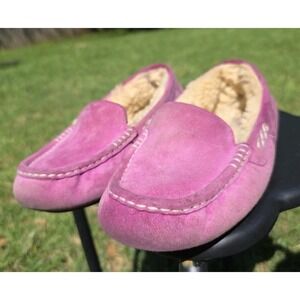 Ugg Australia Slippers Women 7M Ansley Shoes Purple Suede Wool Moccasin Moc Toe